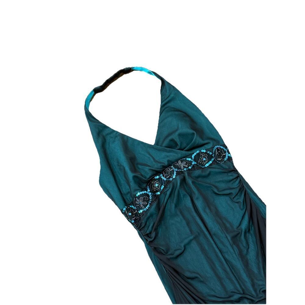 Vintage Y2K City Triangles Green Black High Low Halter Dress Whimsigoth Womens M